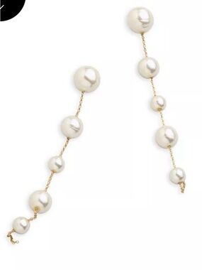 BaubleBar Pearl Drop Linear Earrings in White and Gold with bracelet